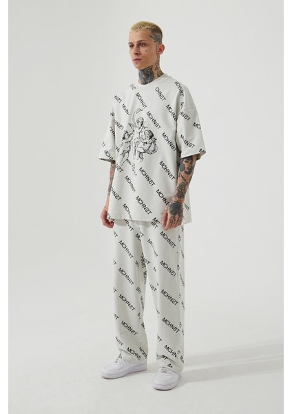 Oversize Unisex Mchnst Angels Baskili T-Shirt Gri