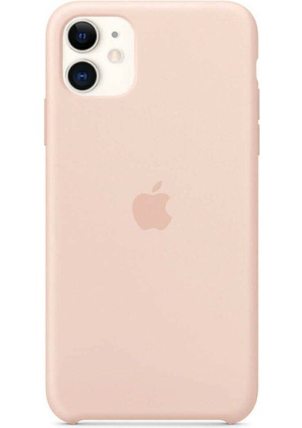 Apple iPhone 11 Uyumlu Logolu Içi Kadife Altı Açık Lansman Kum Pembe Pink Sand Silikon Kılıf