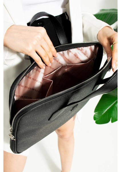 Impolo Joyce Siyahgofraj Baskı Unisex Netbok ve Evrak Çantsı 28X37 Ebatında