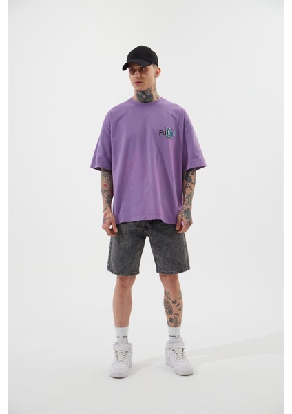 Loose Fıt Denim Bermuda Şort Antrasit