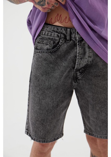 Loose Fıt Denim Bermuda Şort Antrasit