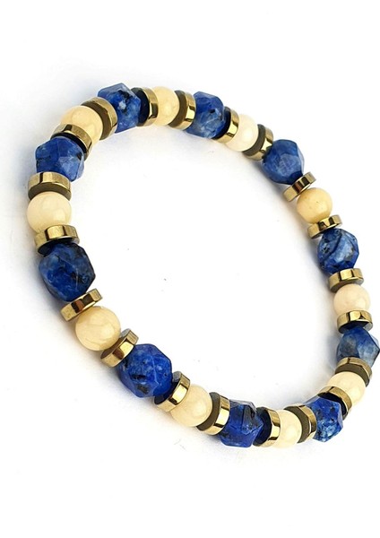 Lapis Hematit ve Kuvars Taşlı Doğal Taş Bileklik