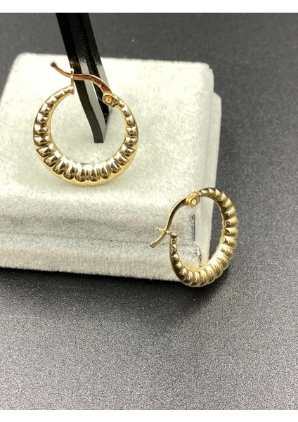 14 Ayar Altın Retro Halka Küpe 2.2 Cm