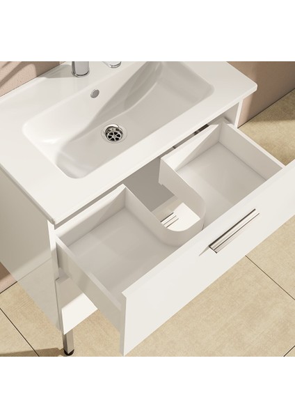 Vitra  Ardea 66100 Banyo Dolabı Seti Çekmeceli, Ayaklı, 70 Cm, Parlak Beyaz