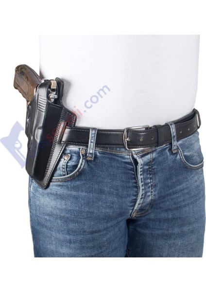Glock 19 Deri Tabanca Kılıfı Siyah Baskılı Kapalı