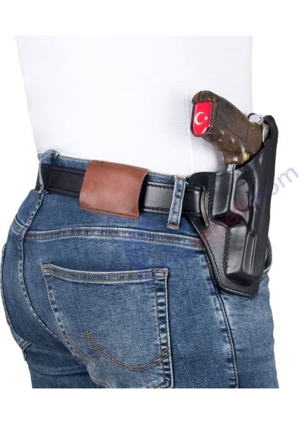 Glock 19 Deri Tabanca Kılıfı Siyah Baskılı Kapalı