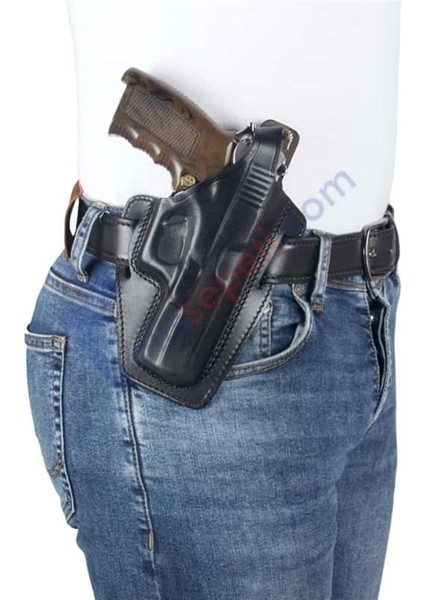 Glock 19 Deri Tabanca Kılıfı Siyah Baskılı Kapalı