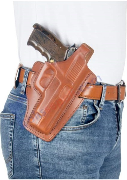 Glock 19 Deri Tabanca Kılıfı Kahverengi Baskılı Kapalı