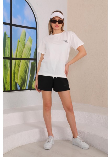 Kadın T-Shirt Şort Günlük Spor Takım, Şortlu Pijama Takımı Siyah modelleri