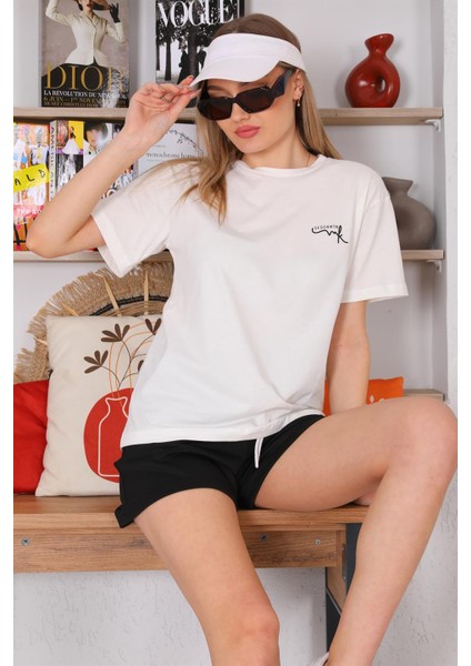 Kadın T-Shirt Şort Günlük Spor Takım, Şortlu Pijama Takımı Siyah indirimleri