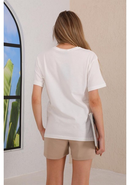 Kadın T-Shirt Şort Günlük Spor Takım, Şortlu Pijama Takımı Bej fiyatları