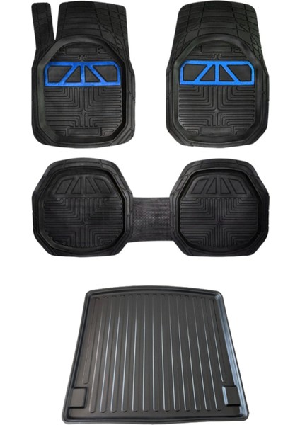 Ford Focus 4 Sedan (Kalın Stepne) 2015 ve Sonrası Bagaj Havuzu+ 3D Extra Havuzlu Mavi Oto Paspas