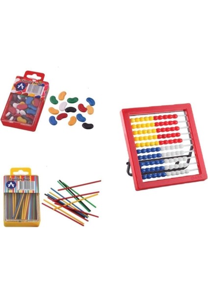3'lü Ilkokul Seti Abaküs + Sayma Çubukları + Sayma Fasulyeleri