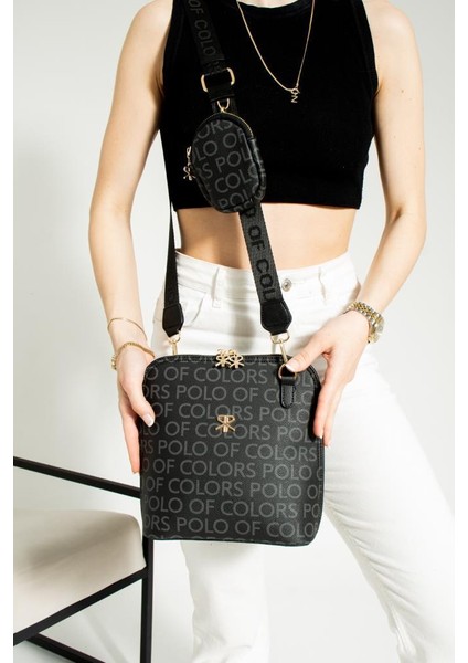 Impolo Aisha Siyah Empirme Baskı Kadın Spor Omuz Çapraz Çantası 24X26 Ebatında fiyatları