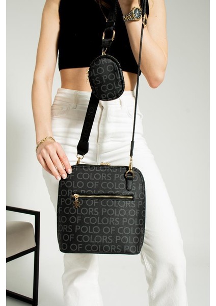 Impolo Aisha Siyah Empirme Baskı Kadın Spor Omuz Çapraz Çantası 24X26 Ebatında modelleri