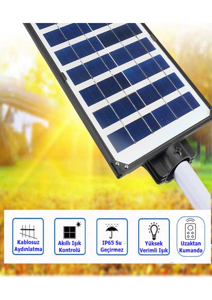 Güneş Enerjili Sokak Lambası Bahçe Aydınlatması Kumandalı Sensörlü 200W Heroled Solar Sokak Armatürü