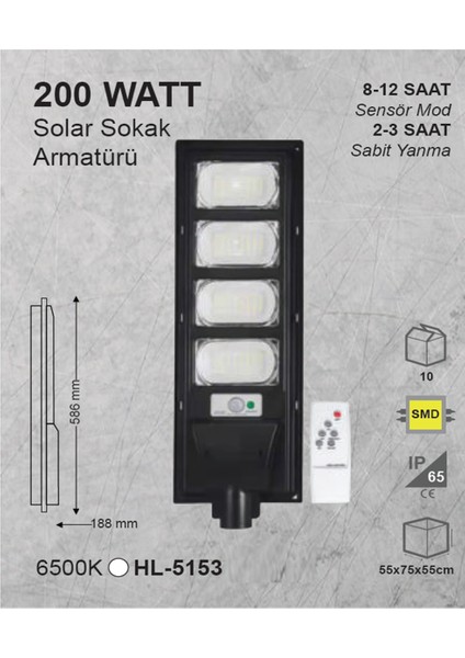 Güneş Enerjili Sokak Lambası Bahçe Aydınlatması Kumandalı Sensörlü 200W Heroled Solar Sokak Armatürü indirimleri