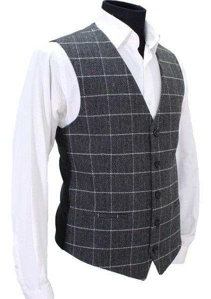 Erkek Yelek V Yaka Gri Ekose Yün 50534 fiyatları