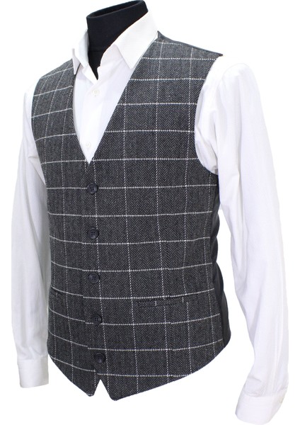 Erkek Yelek V Yaka Gri Ekose Yün 50534 modelleri