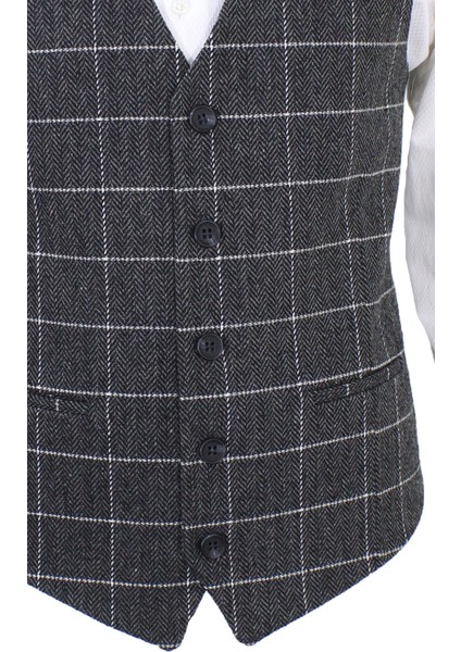 Erkek Yelek V Yaka Gri Ekose Yün 50534 fırsatları