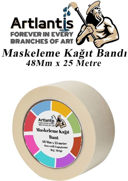 Maskeleme Bandı Kağıt Bant 48 mm 25 Metre 1 Adet Boya Bantı Maskeleme Kağıt Bant Duvar Yağlı Boya Badana