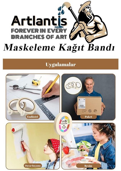 Maskeleme Bandı Kağıt Bant 48 mm 25 Metre 1 Adet Boya Bantı Maskeleme Kağıt Bant Duvar Yağlı Boya Badana