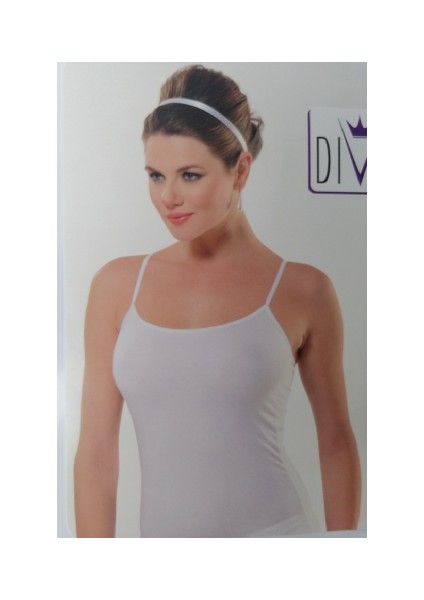 Kadın Ip Askılı Likralı Beyaz Atlet