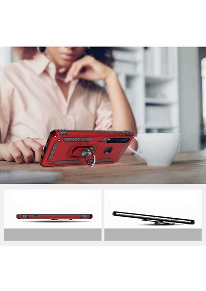 Samsung Galaxy A9 2018 Kılıf Ultra Koruyan Yüzüklü Tank Stand Olan Mıknatıslı Voyotank