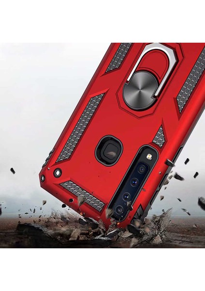 Samsung Galaxy A9 2018 Kılıf Ultra Koruyan Yüzüklü Tank Stand Olan Mıknatıslı Voyotank