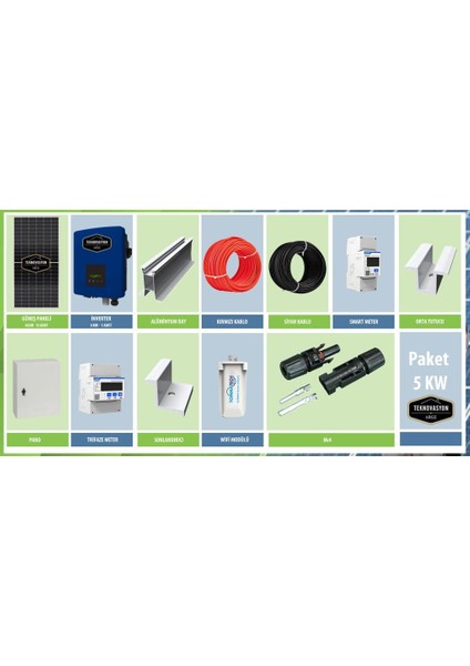 On Grid 5 Kw Kva Monofaze Solar Güneş Paneli Paket Sistemi