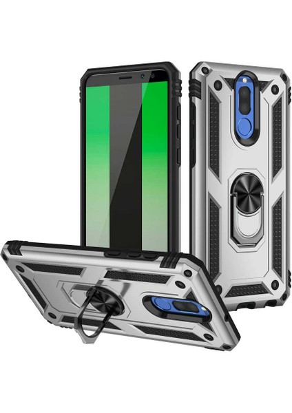 Huawei Mate 10 Lite Kılıf Ultra Koruyan Yüzüklü Tank Stand Olan Mıknatıslı Voyotank