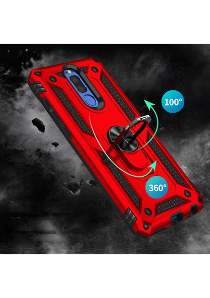 Huawei Mate 10 Lite Kılıf Ultra Koruyan Yüzüklü Tank Stand Olan Mıknatıslı Voyotank