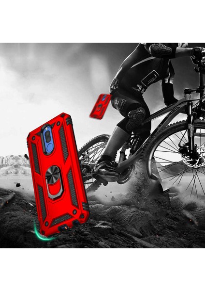 Huawei Mate 10 Lite Kılıf Ultra Koruyan Yüzüklü Tank Stand Olan Mıknatıslı Voyotank