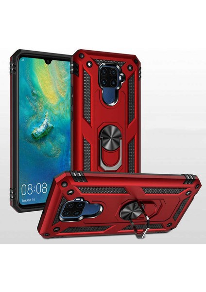 Huawei Mate 30 Lite Kılıf Ultra Koruyan Yüzüklü Tank Stand Olan Mıknatıslı Voyotank