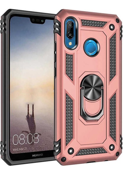 Huawei P20 Lite Kılıf Ultra Koruyan Yüzüklü Tank Stand Olan Mıknatıslı Voyotank