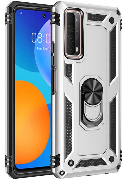 Huawei P Smart 2021 Kılıf Ultra Koruyan Yüzüklü Tank Stand Olan Mıknatıslı Voyotank