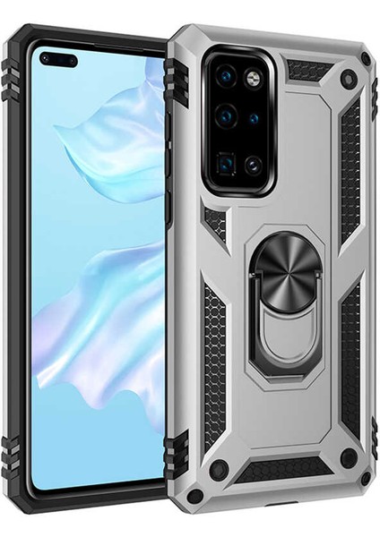 Huawei P40 Kılıf Ultra Koruyan Yüzüklü Tank Stand Olan Mıknatıslı Voyotank