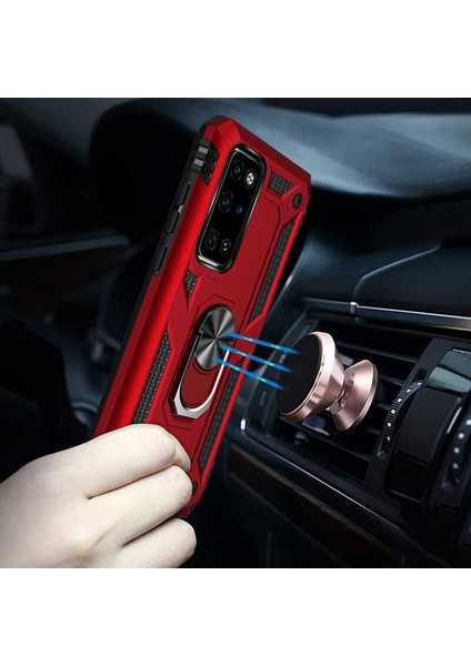 Huawei P40 Kılıf Ultra Koruyan Yüzüklü Tank Stand Olan Mıknatıslı Voyotank