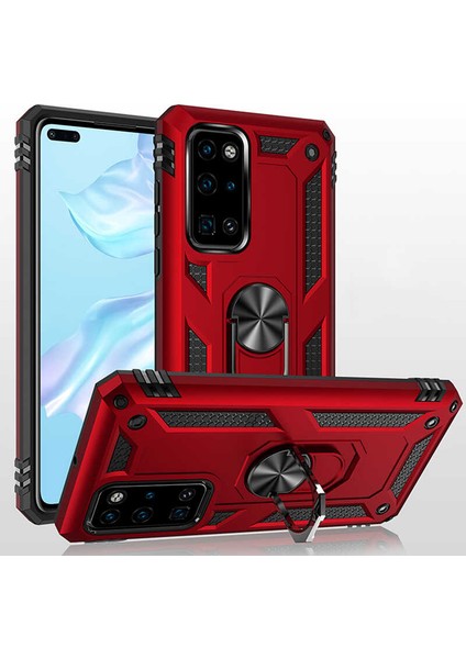 Huawei P40 Kılıf Ultra Koruyan Yüzüklü Tank Stand Olan Mıknatıslı Voyotank