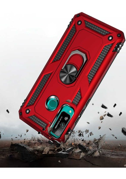 Huawei P40 Lite E Kılıf Ultra Koruyan Yüzüklü Tank Stand Olan Mıknatıslı Voyotank
