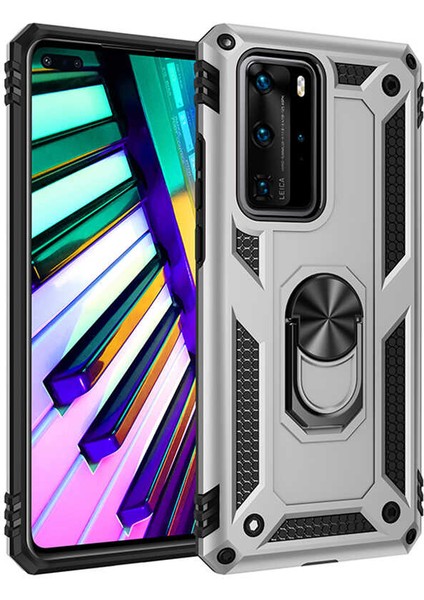 Huawei P40 Pro Kılıf Ultra Koruyan Yüzüklü Tank Stand Olan Mıknatıslı Voyotank