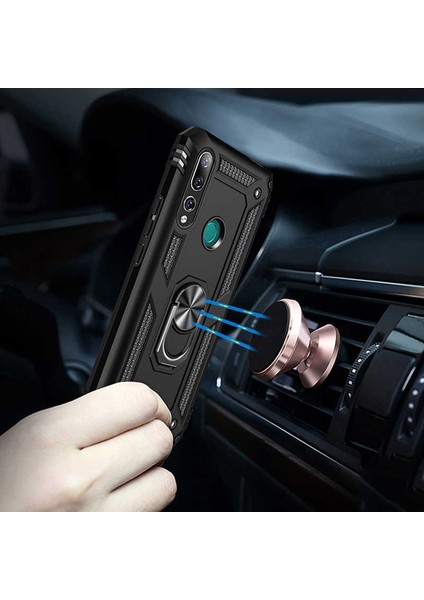Huawei Y9 Prime 2019 Kılıf Ultra Koruyan Yüzüklü Tank Stand Olan Mıknatıslı Voyotank