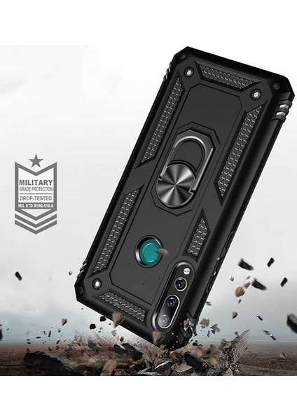 Huawei Y9 Prime 2019 Kılıf Ultra Koruyan Yüzüklü Tank Stand Olan Mıknatıslı Voyotank