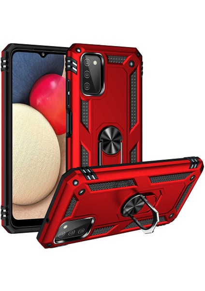 Samsung Galaxy A03S Kılıf Ultra Koruyan Yüzüklü Tank Stand Olan Mıknatıslı Voyotank