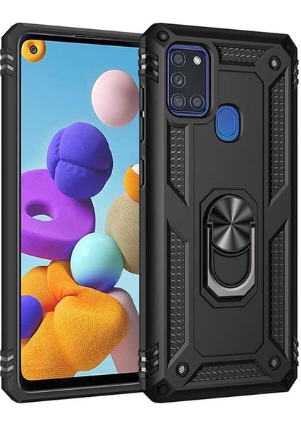 Samsung Galaxy A21S Kılıf Ultra Koruyan Yüzüklü Tank Stand Olan Mıknatıslı Voyotank