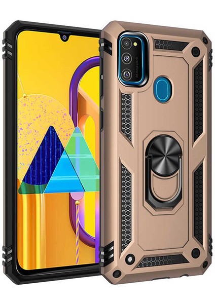 Samsung Galaxy M30S Kılıf Ultra Koruyan Yüzüklü Tank Stand Olan Mıknatıslı Voyotank