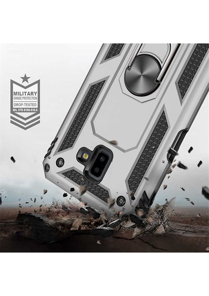 Samsung Galaxy J6 Plus Kılıf Ultra Koruyan Yüzüklü Tank Stand Olan Mıknatıslı Voyotank