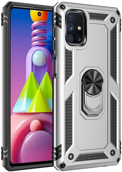 Samsung Galaxy M51 Kılıf Ultra Koruyan Yüzüklü Tank Stand Olan Mıknatıslı Voyotank