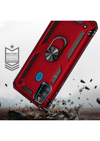 Samsung Galaxy M30S Kılıf Ultra Koruyan Yüzüklü Tank Stand Olan Mıknatıslı Voyotank