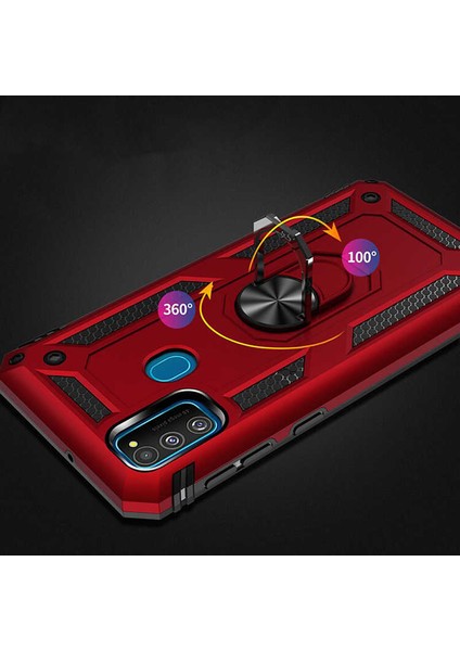Samsung Galaxy M30S Kılıf Ultra Koruyan Yüzüklü Tank Stand Olan Mıknatıslı Voyotank